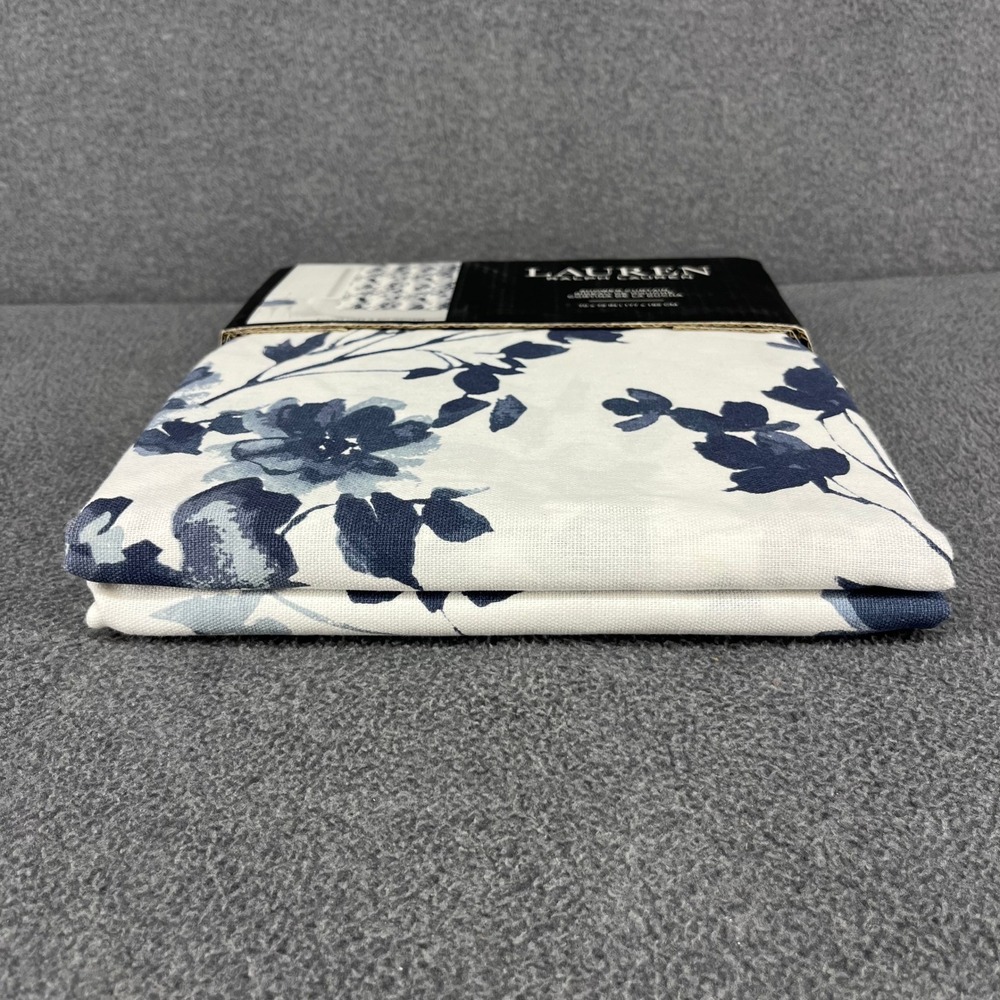 Lauren Ralph Lauren Shower Curtain Blue White Floral Cotton 70x72 Tailored Hem - Picture 9 of 9